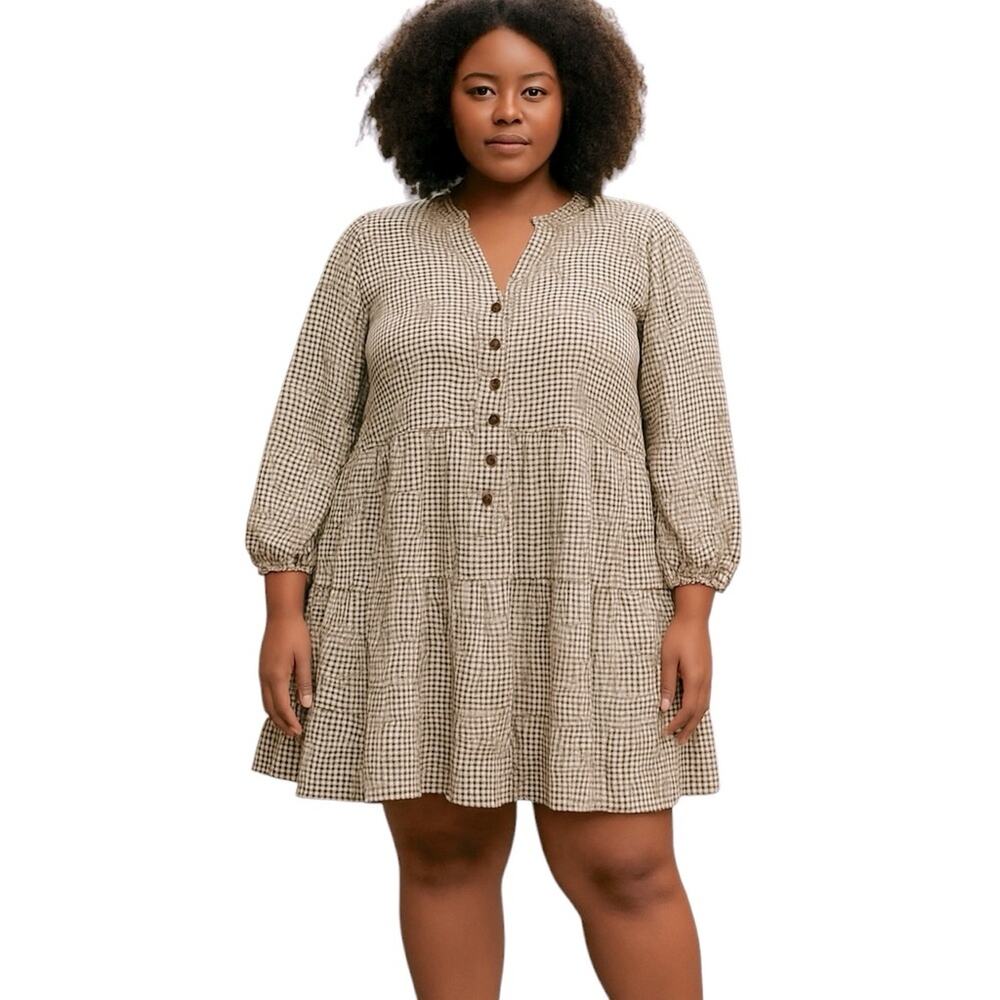 NWT Andree by Unit Button Front Tiered Gingham Above the Knee Dress Size 2X
